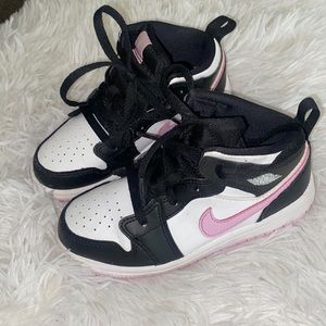 Black , white and pink Jordan ones